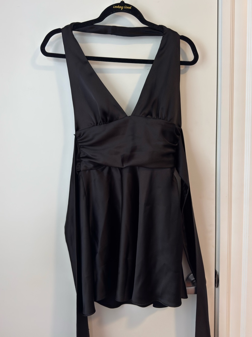 Zara Black Satin Wrap Tie Mini Dress